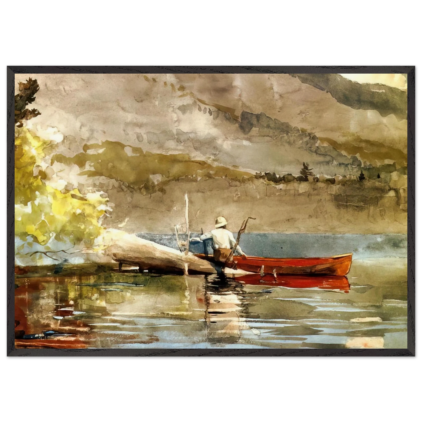 THE RED CANOE 1884 - Winslow Homer 70x100 cm / 28x40 inches Framed Art Print – Black Wooden Frame