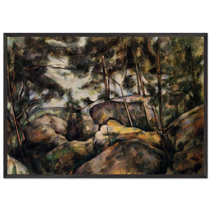 Rocks at Fountainebleau - Paul Cezanne 70x100 cm / 28x40 inches Framed Art Print – Black Wooden Frame
