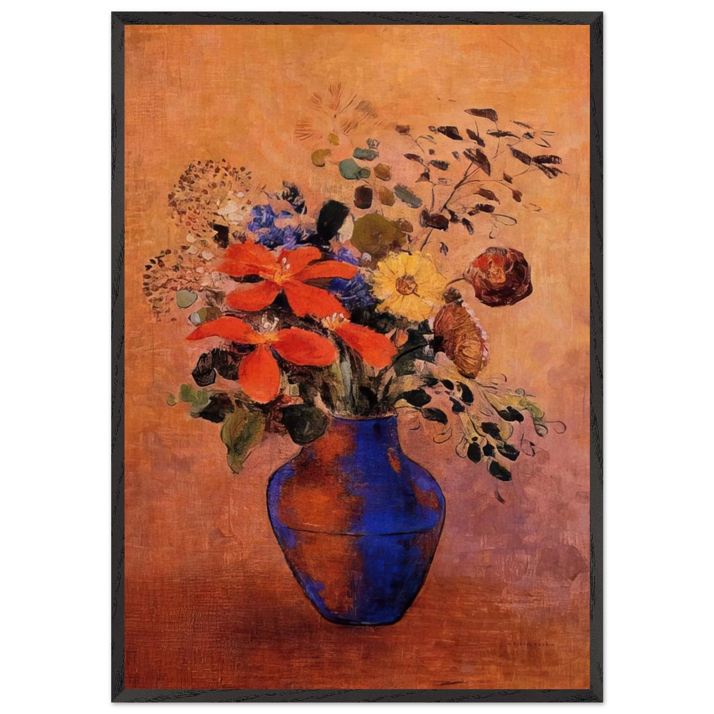VASE OF FLOWERS 1 - Odilon Redon 70x100 cm / 28x40 inches Framed Art Print – Black Wooden Frame