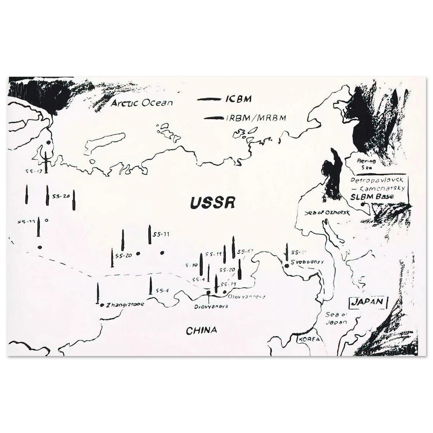 Andy Warhol - Map of Eastern U.S.S.R. Missile Bases Fine Art Poster - 75x100 cm / 30x40 inches