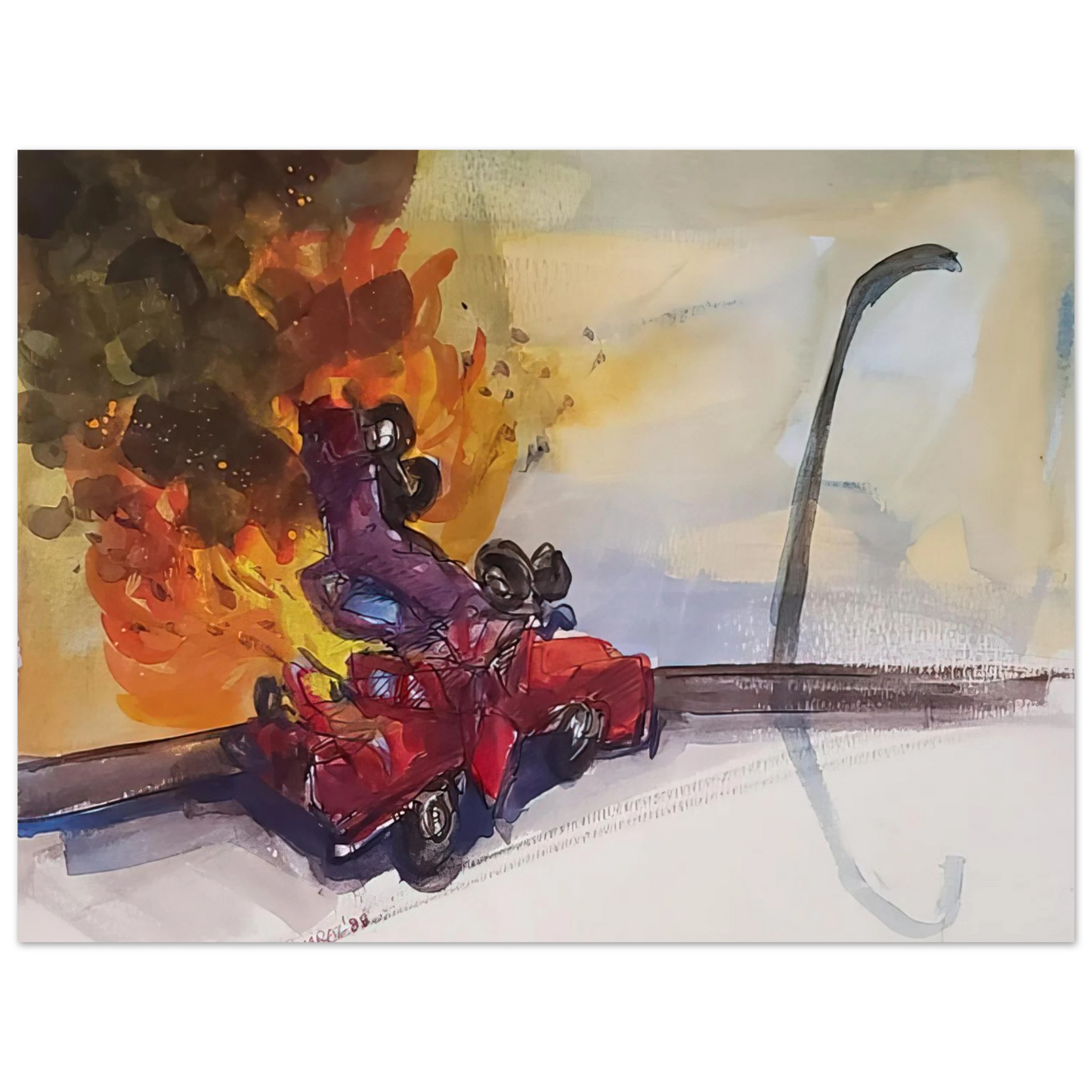 Carlos Almaraz - Pile Up Crash - 1984 Fine Art Poster - Default Title