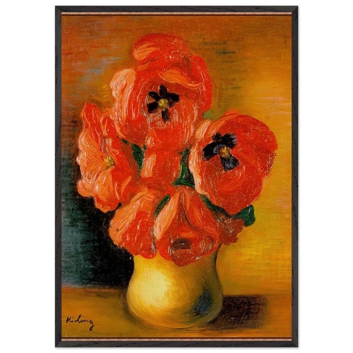BOUQUET OF PEONIES - Moise Kisling 70x100 cm / 28x40 inches Framed Art Print – Black Wooden Frame