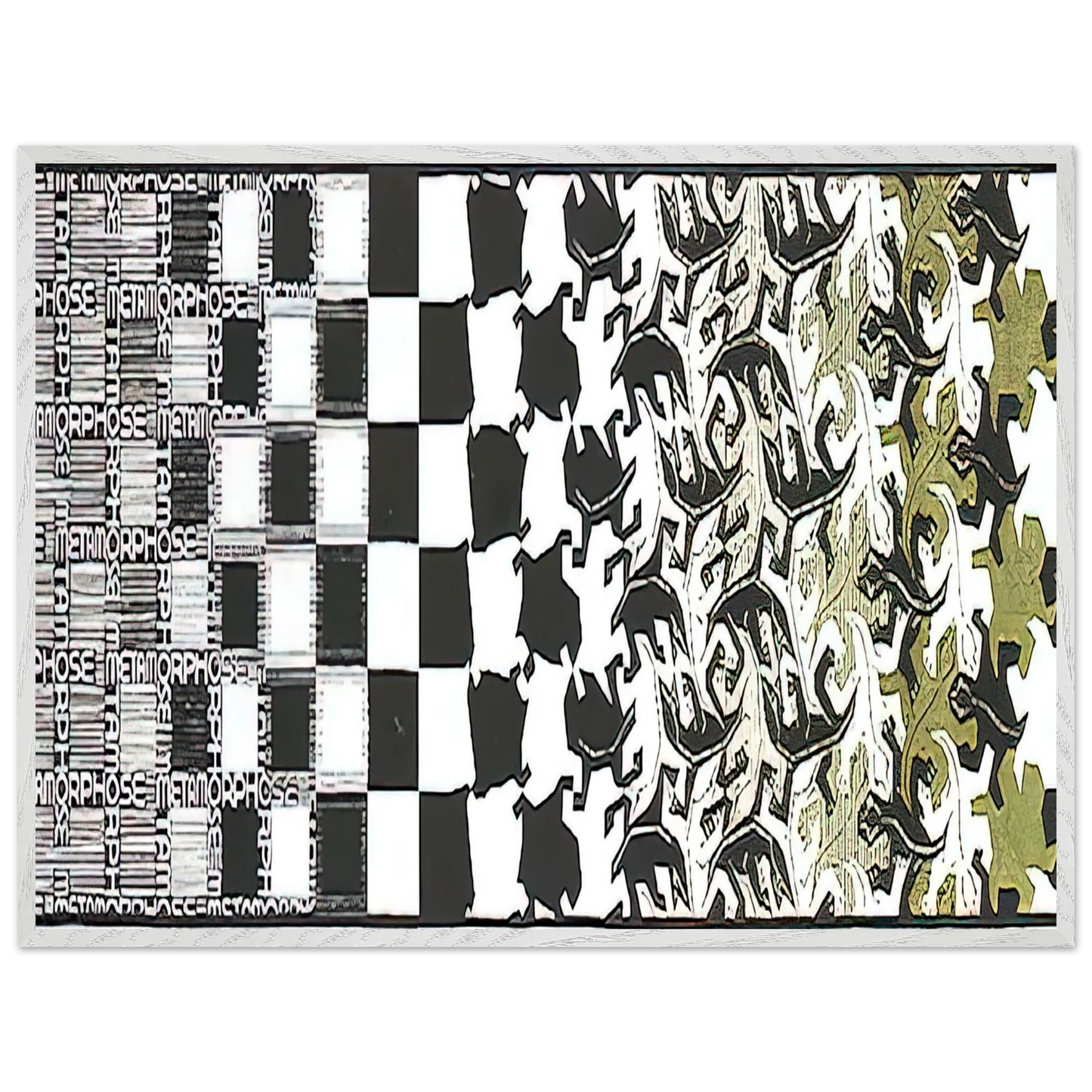 MC Escher - METAMORPHOSIS II EXCERPT 2 Wall Art - 60x80 cm / 24x32 inches - Premium Wooden Framed Poster With Fine Art Paper - White frame
