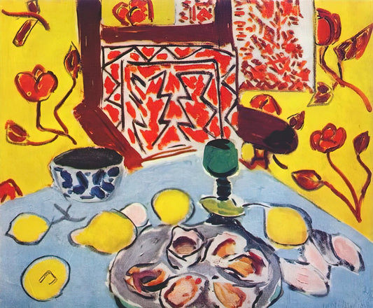 1910 Henri Matisse Painting: The Pivotal Year of Fauvist Mastery and Decorative Innovation - OYSTERS AND WOODEN ARMCHAIR 1943 by Henri Matisse