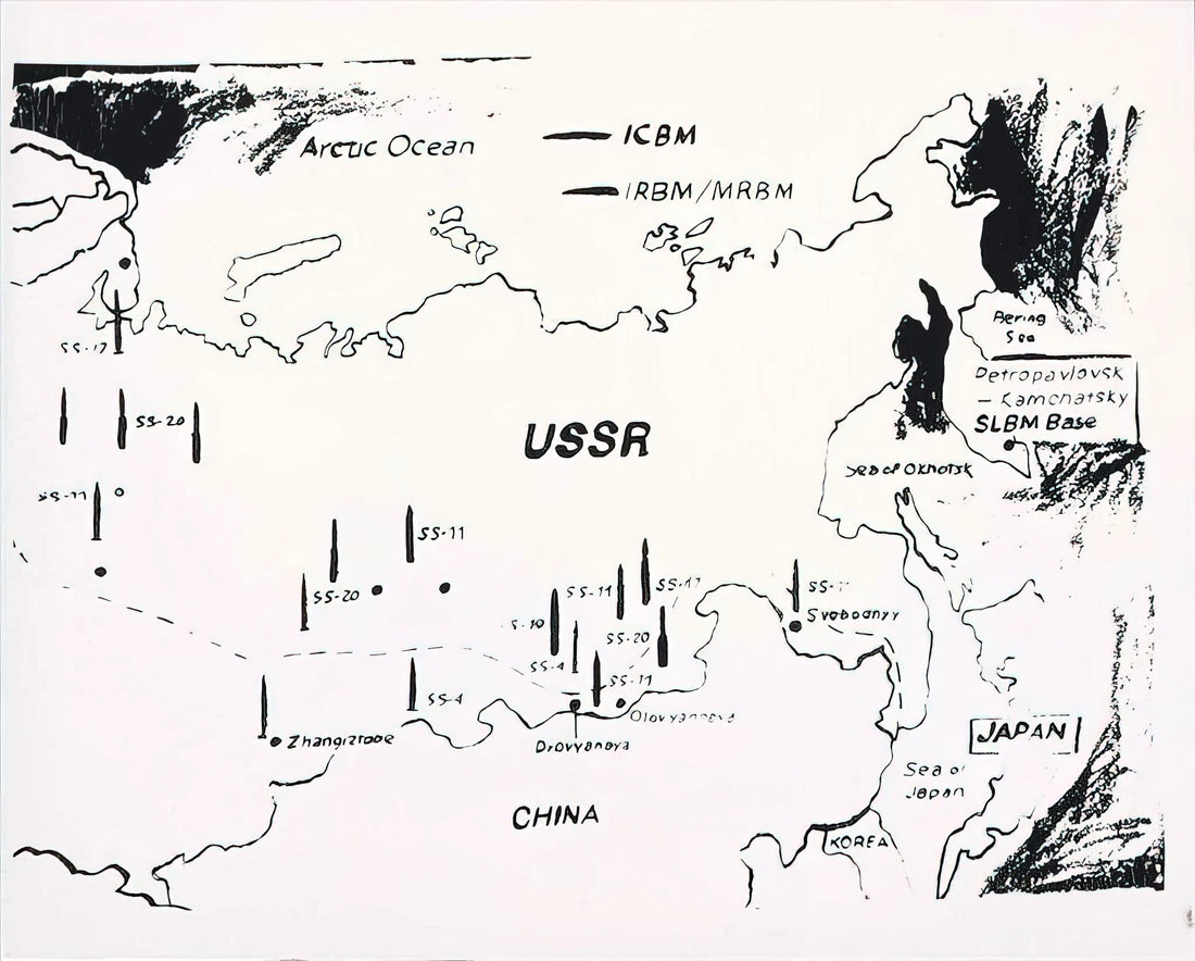 Andy Warhol Vesuvius Print: A Pop Art Volcano of Color and Commerce - Map of Eastern U.S.S.R. Missile Bases by Andy Warhol