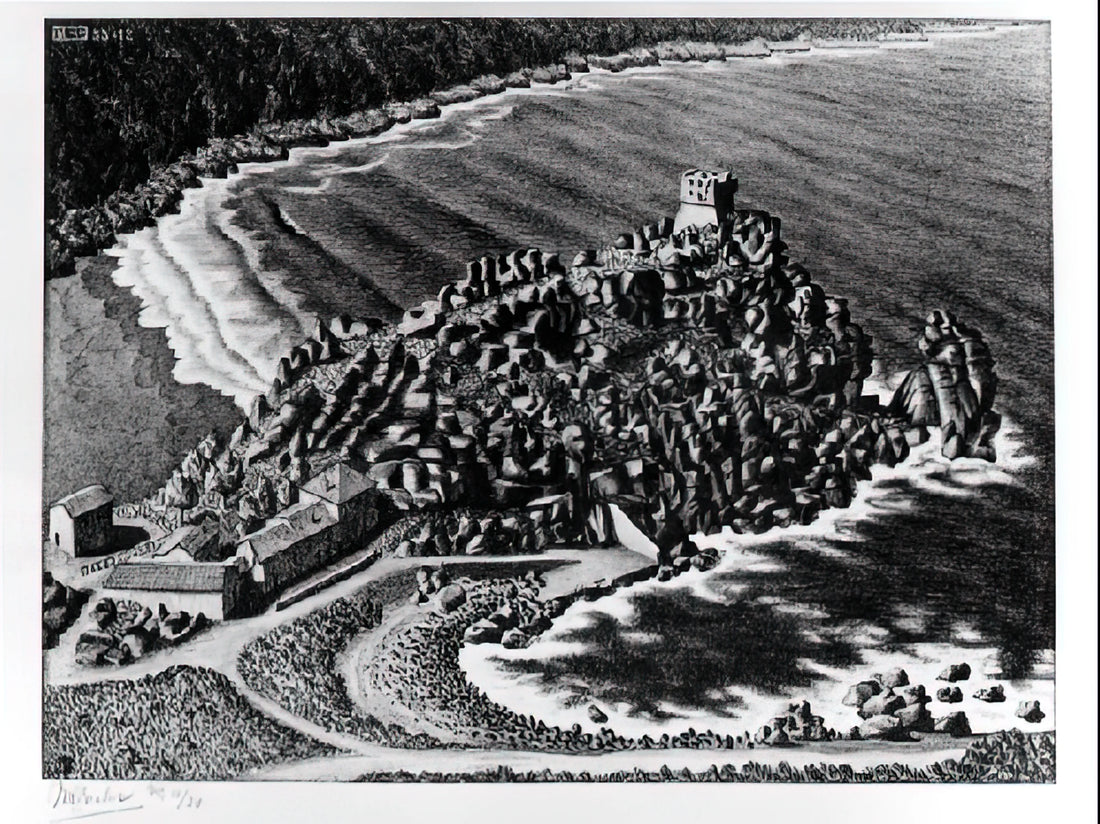 Another World by M.C. Escher: A Masterpiece of Impossible Architecture and Visual Paradox - GULF OF PORTO CORSICA DECEMBER 1933 1933 by MC Escher