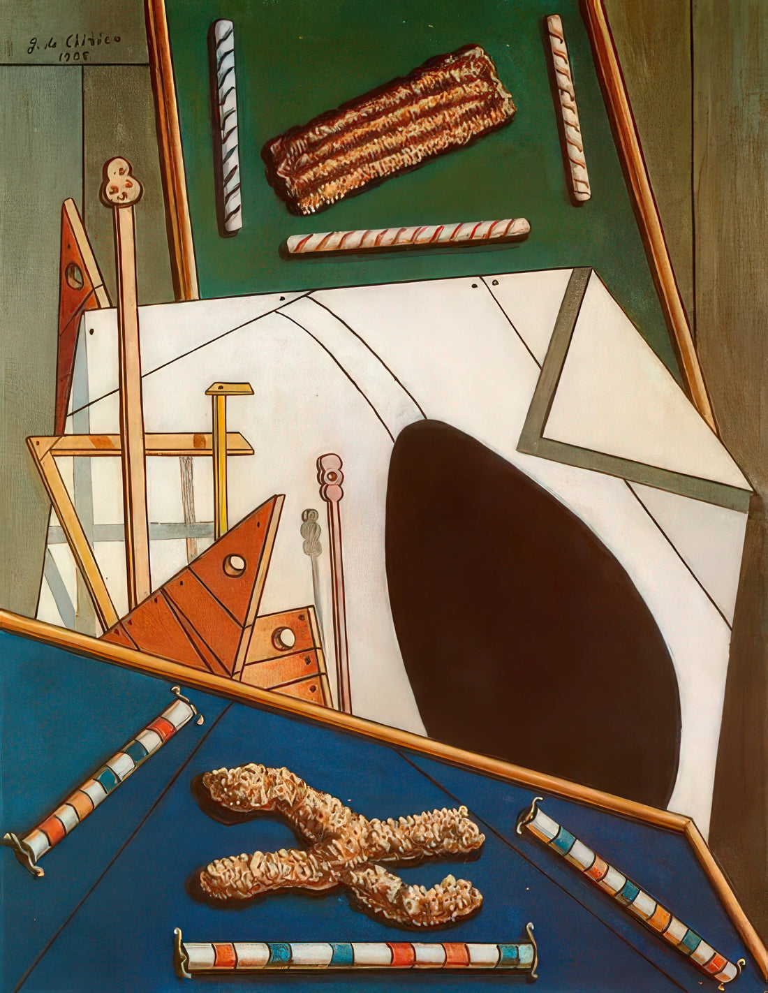 Ariadne de Chirico: The Enigmatic Muse of Metaphysical Art - METAPHYSICAL INTERIOR WITH BISCUITS by Giorgio de Chirico