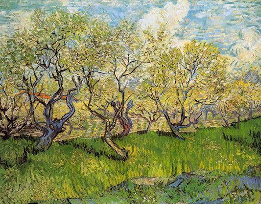 At Eternity's Gate Print: Vincent van Gogh's Profound Meditation on Mortality and Redemption - Orchard in Blossom by Vincent van Gogh