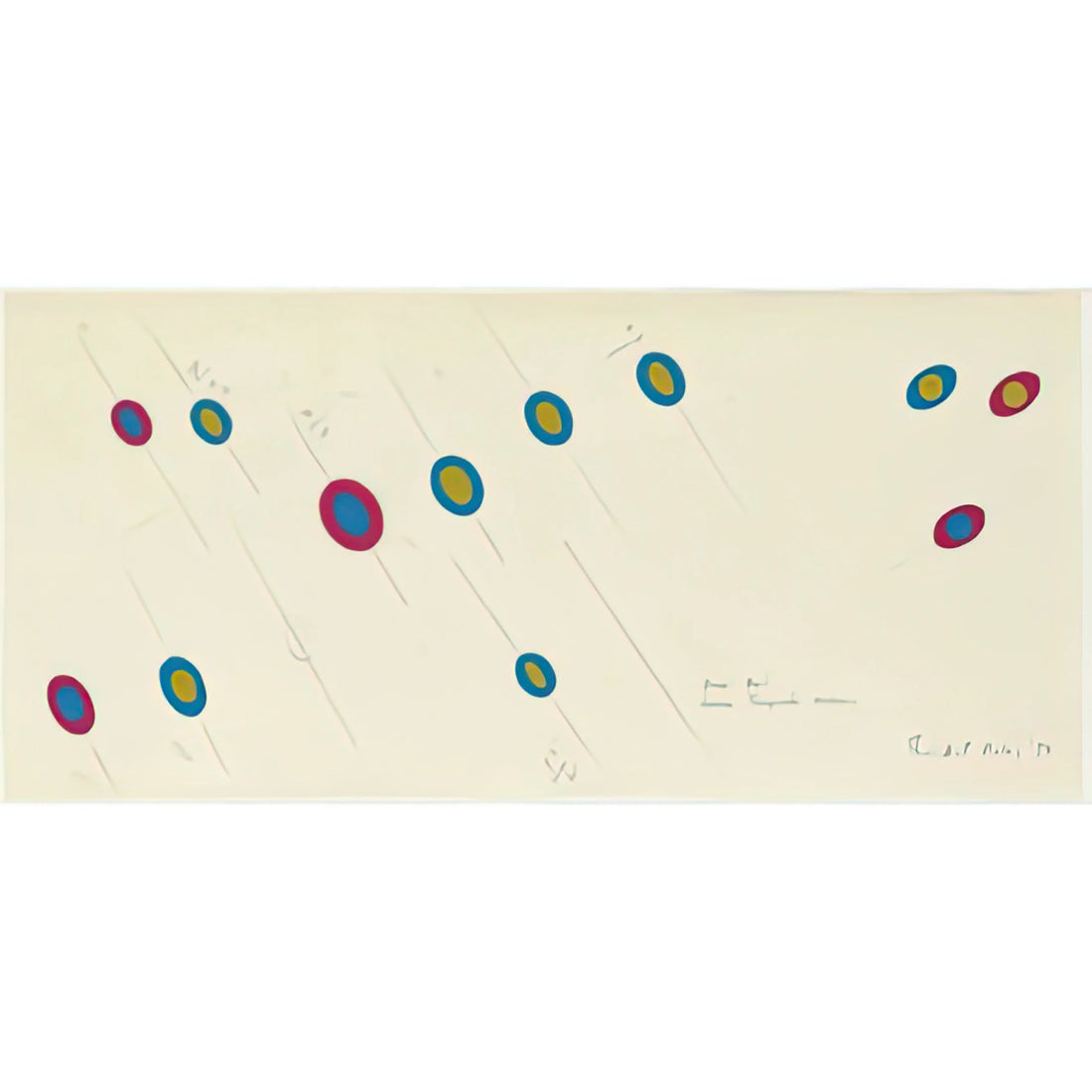 Bridget Riley Nataraja Print: A Modernist Dialogue with Sacred Form - OVAL AXIS CERISE TURQUOISE OCHRE 1970 by Bridget Riley