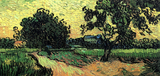 Café Terrace at Night Canvas: Vincent van Gogh's Luminous Masterpiece - Landscape with the Chateau of Auvers at Sunset by Vincent van Gogh