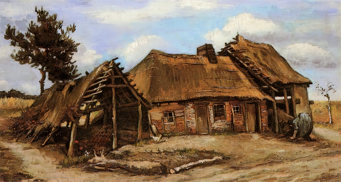 Café Terrace at Night Framed Print: Van Gogh's Masterpiece for Your Collection - Cottage with Decrepit Barn and Stooping Woman by Vincent van Gogh