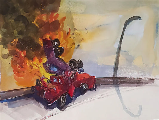 Carlos Almaraz Prints for Sale: A Guide to Collecting the Visionary Chicano Artist's Work - Pile Up Crash - 1984 by Carlos Almaraz
