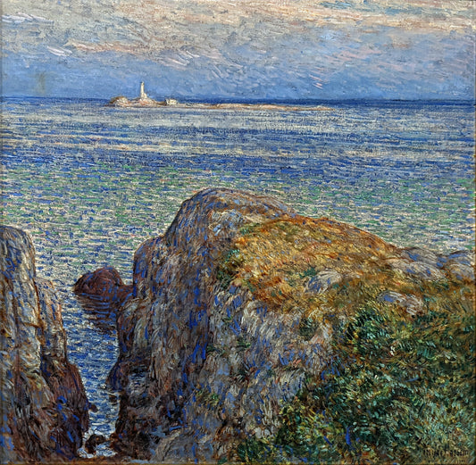 Childe Hassam Watercolor: The Luminous Legacy of an American Impressionist Master - White island light isles of shoals at sundown by Childe Hassam