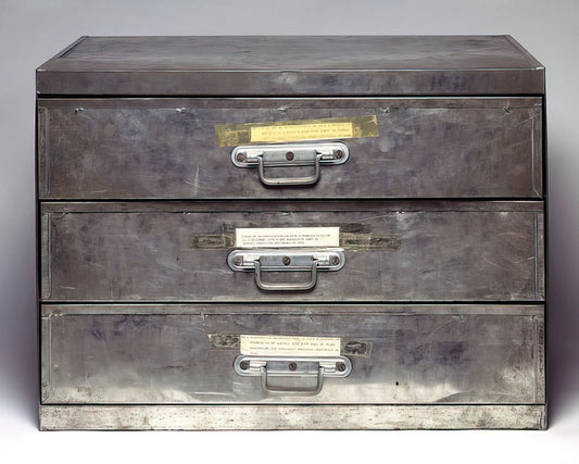 Christian Boltanski Reproductions: The Haunting Legacy of Memory and Loss in Art - ATTEMPT AT RECREATION THREE DRAWERS 1971 by Christian Boltanski