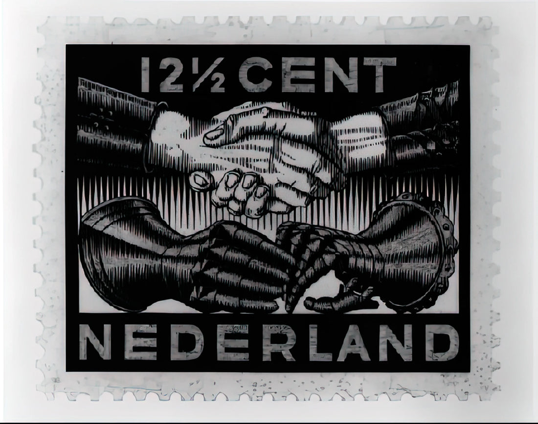 Concave and Convex: The Architectural Illusions of M.C. Escher - DESIGN FOR DUTCH PEASE POSTAGE STAMP MARCH 1932 1932 by MC Escher