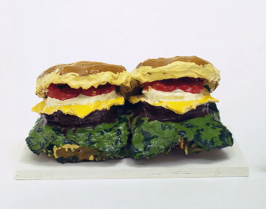 Coosje van Bruggen and Claes Oldenburg: The Collaborative Genius Behind Pop Art's Monumental Whimsy - TWO CHEESEBURGERS WITH EVERYTHING DUAL HAMBURGERS 1962 by Claes Oldenburg