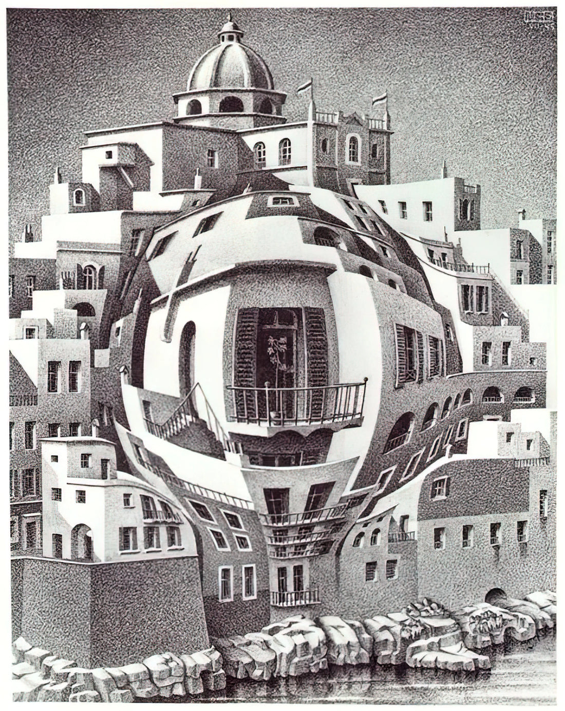 Cornelis Escher Artwork: Exploring the Mathematical Precision and Visual Paradoxes of a Master Printmaker - BALCONY by MC Escher