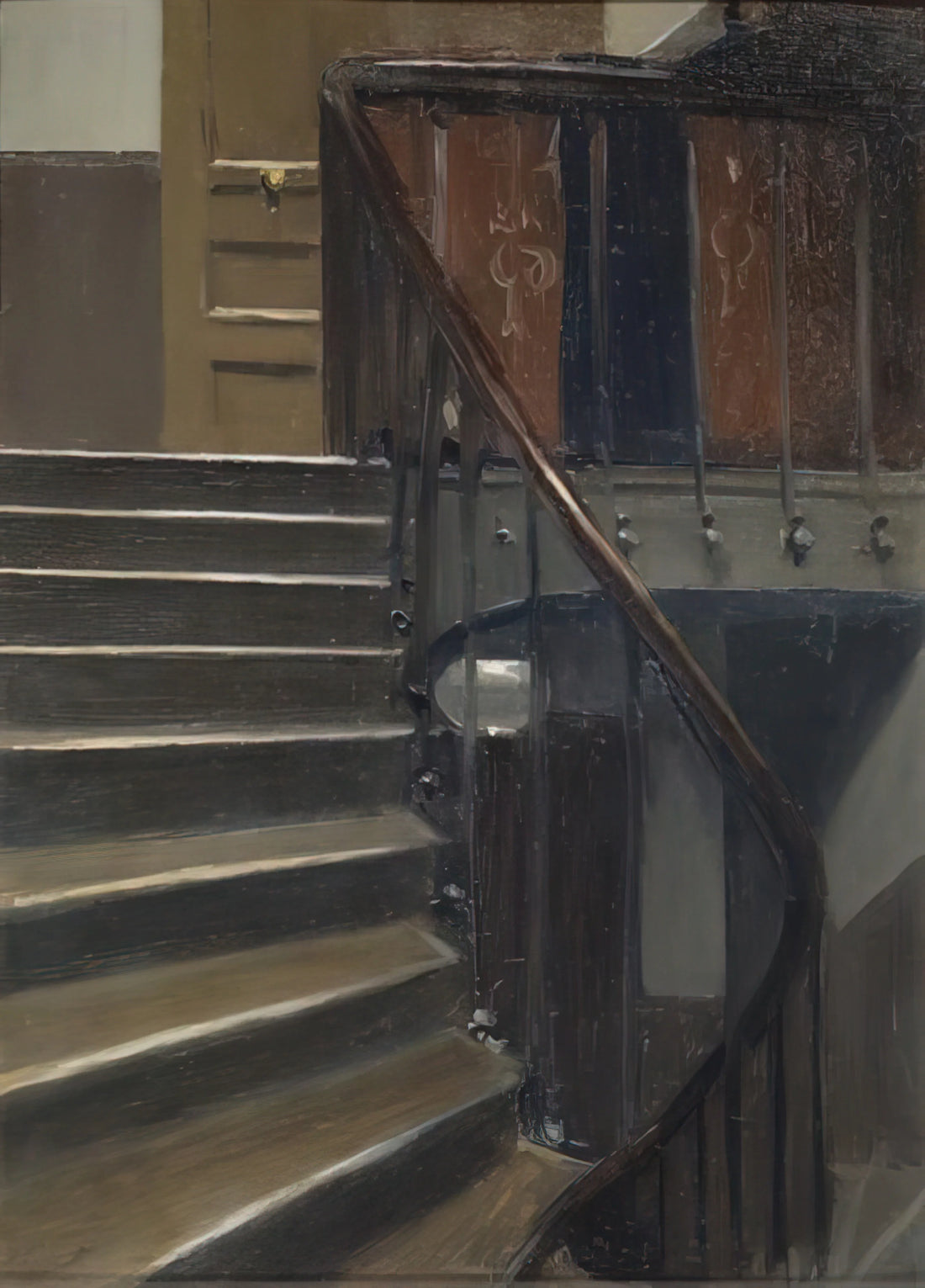 Edward Hopper's Soir Bleu Print: A Masterpiece of Urban Isolation and Modernist Melancholy - Stairway at 48 rue de Lille, Paris by Edward Hopper