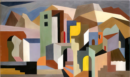 Enrico Prampolini Canvas: Exploring the Futurist Visionary's Artistic Legacy - ARCHITECTURAL FORM OF FUTURE IDEAL LANDSCAPE 1921 by Enrico Prampolini