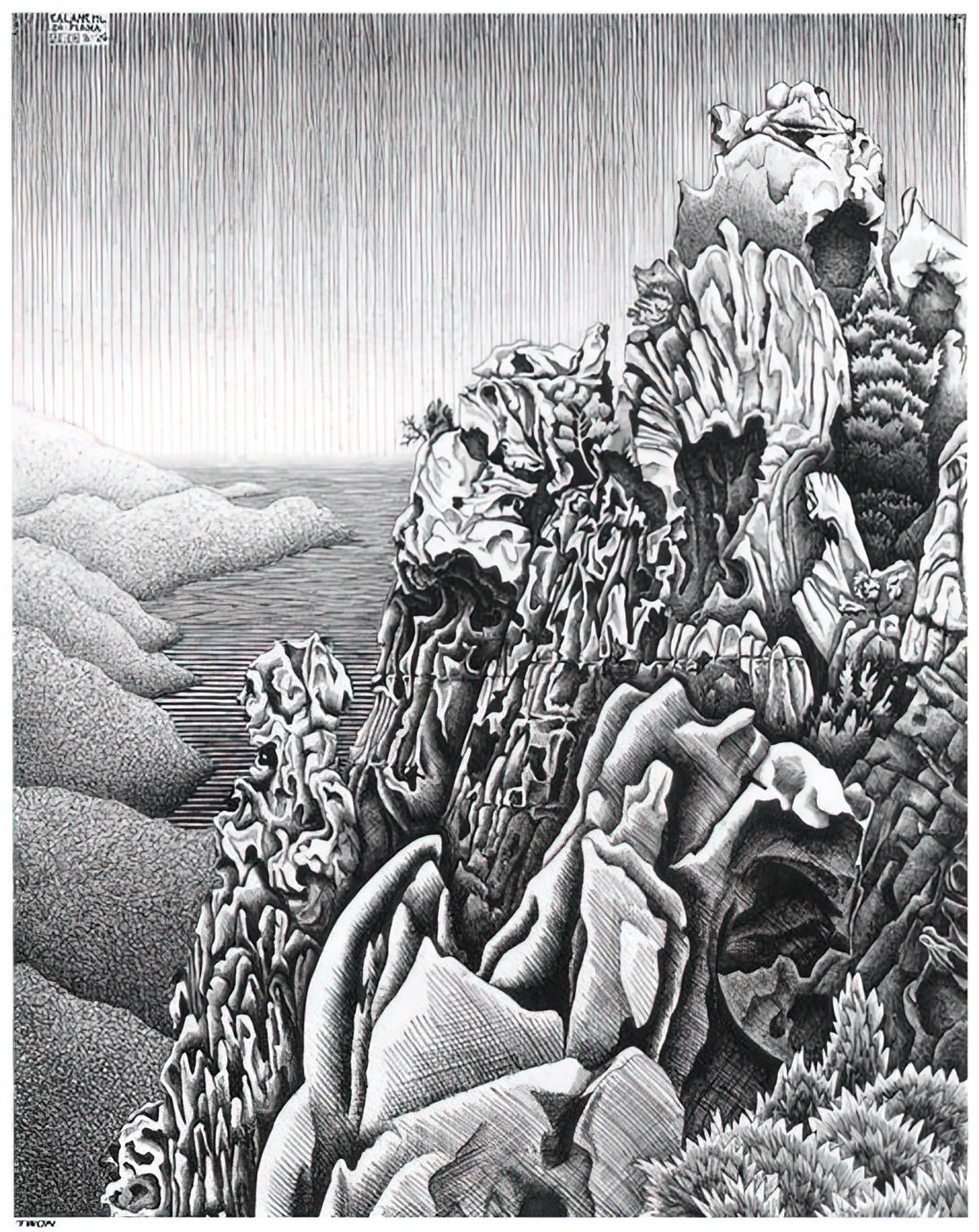 Escher Puddle Print: A Masterpiece of Illusion and Reflection - CALANQUES DE PIANA by MC Escher