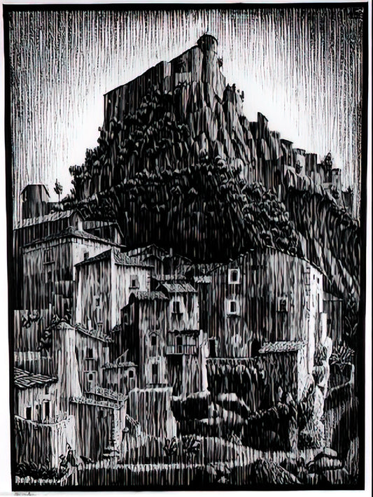 Escher Woodcuts: The Mathematical Precision of Visual Illusion - CERRO AL VOLTURNO ABRUZZI JANUARY 1930 1930 by MC Escher