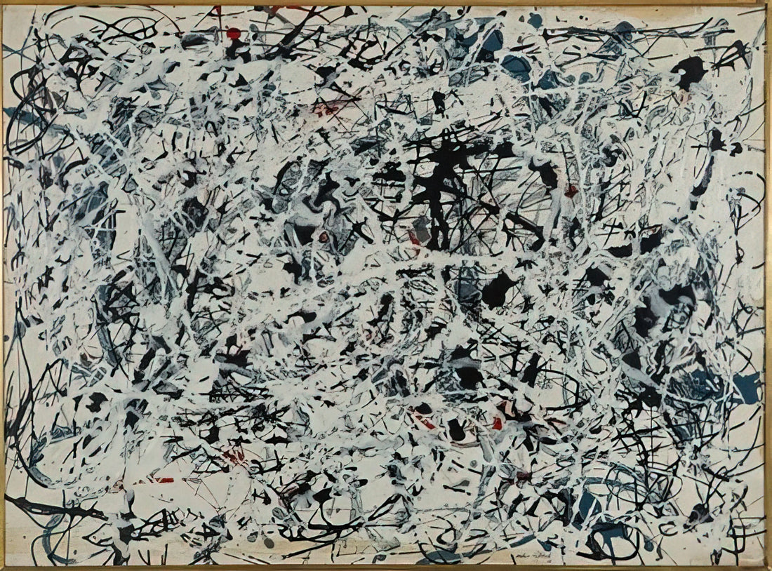 Experiencing the Genius: A Guide to the Jackson Pollock Art Gallery Experience - COMPOSITION WHITE BLACK BLUE AND RED ON WHITE 1948 by Jackson Pollock