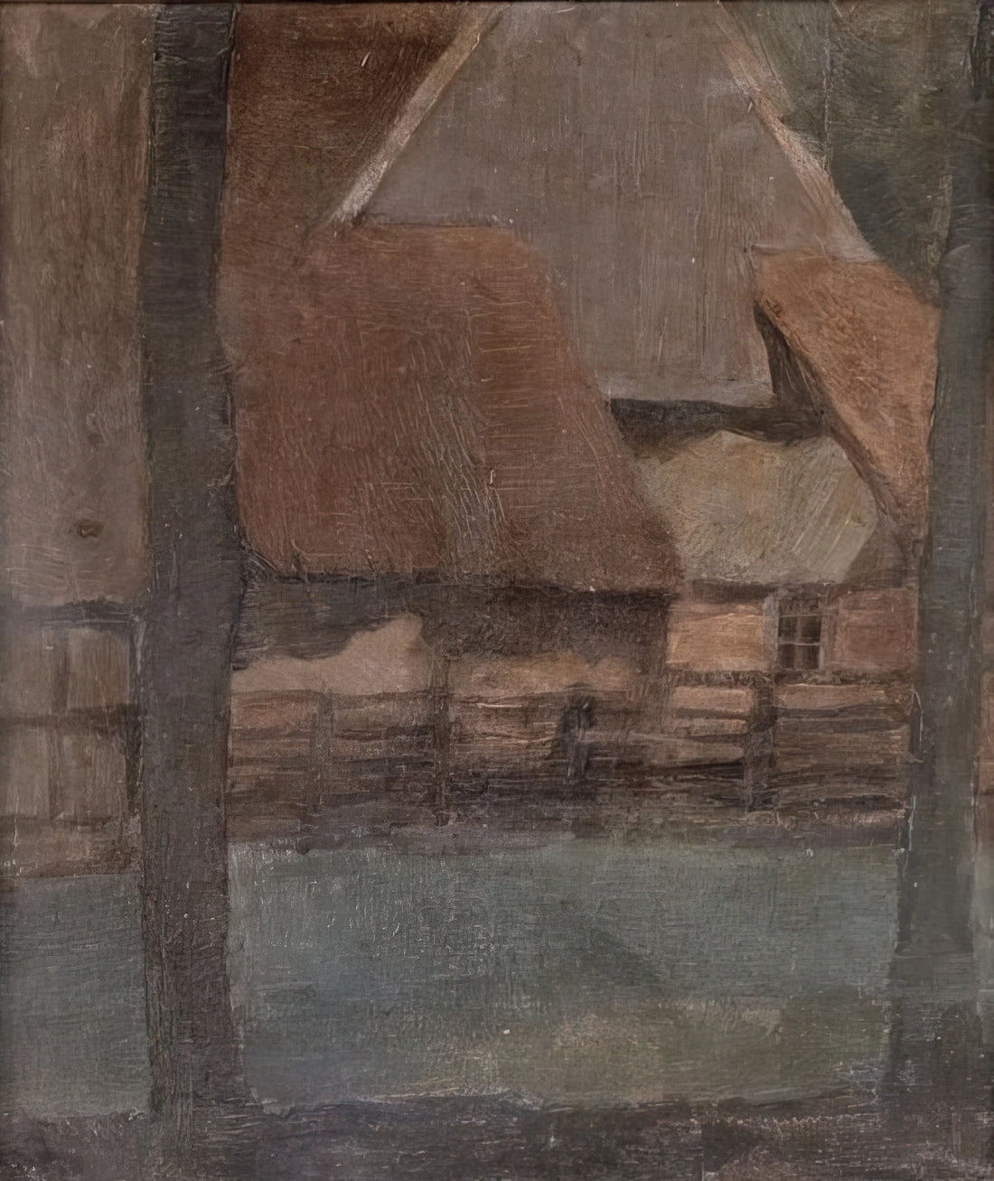 Exploring the Foundations: A Deep Dive into Mondrian's Early Work - Gable Farm with trees by Piet Mondrian