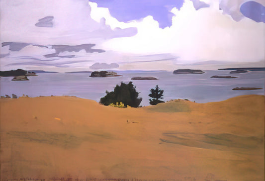Fairfield Porter Art Prints: Capturing the Intimate Realism of American Life - PENOBSCOT BAY WITH YELLOW FIELD 1968 by Fairfield Porter