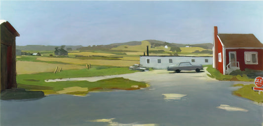 Fairfield Porter Landscape: The Intimate Realism of American Scenes - LONG ISLAND LANDSCAPE WITH RED BUILDING 1962 by Fairfield Porter