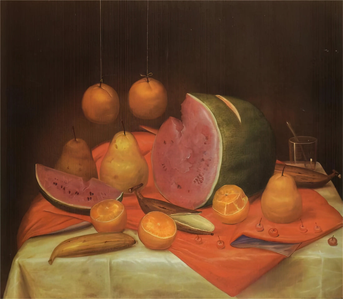 Famous Fernando Botero Paintings: Exploring the Monumental World of Colombia's Master - STILL LIFE WITH WATERMELON by Fernando Botero