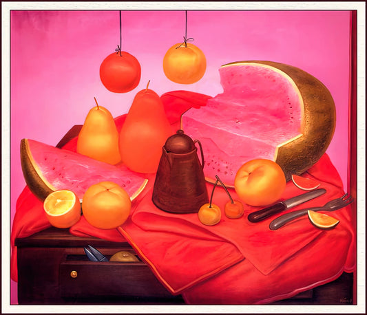 Fernando Botero Framed Art Print: A Collector's Guide to Voluptuous Masterpieces - STILL LIFE WITH WATERMELON 1 by Fernando Botero