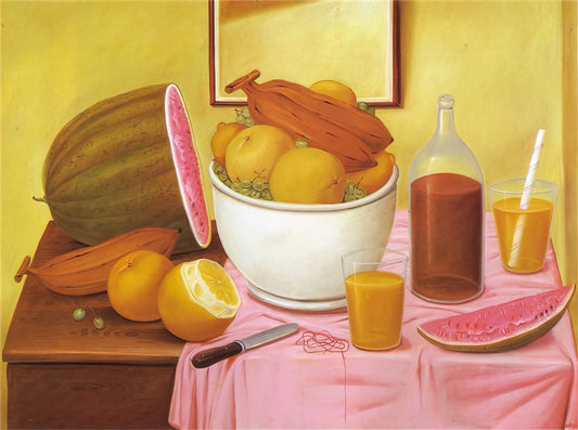 Fernando Botero's 'Bird': A Monumental Study of Form and Whimsy - STILL LIFE WITH ORANGEADE by Fernando Botero