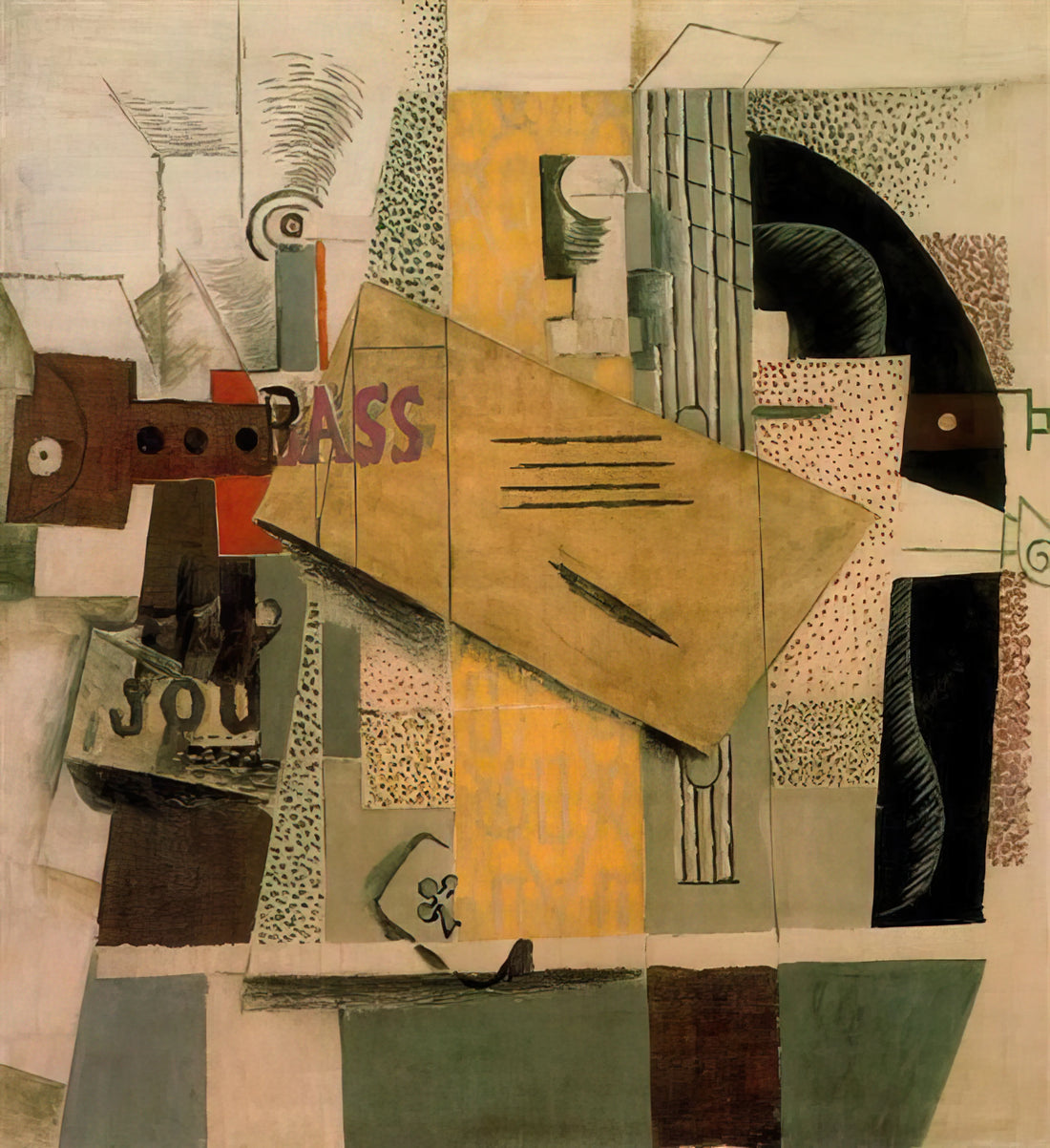 Françoise Gilot Bilder: Die Kunst der Picasso-Muse und eigenständigen Malerin - Clarinet, bottle of bass, newspaper, ace of clubs - 1913 by Pablo Picasso