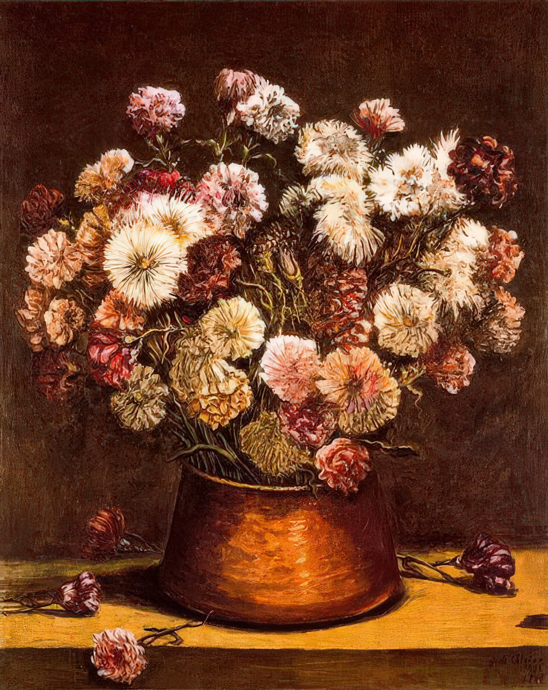 Giorgio de Chirico Sculpture: The Metaphysical Dimension in Three Dimensions - STILL LIFE WITH FLOWERS IN COPPER BOWL by Giorgio de Chirico