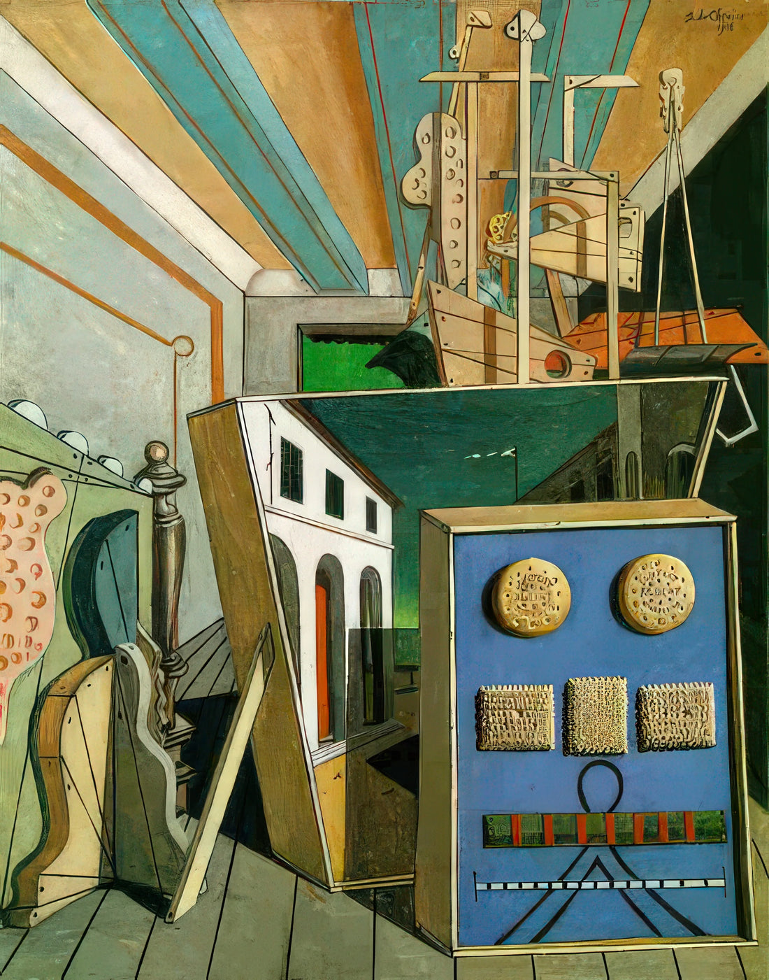 Giorgio de Chirico: The Enigmatic Visionary of Metaphysical Art - METAPHYSICAL INTERIOR WITH BISCUITS 1916 by Giorgio de Chirico