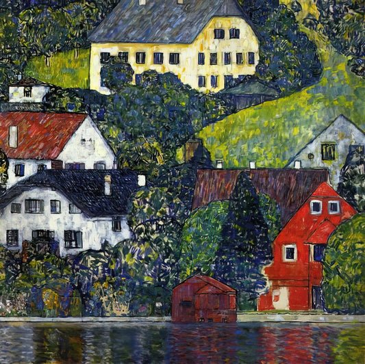 Gustav Vermehren: The Danish Master of Intimate Portraiture and Genre Scenes - HOUSES AT UNTERACH ON THE ATTERSEE by Gustav Klimt
