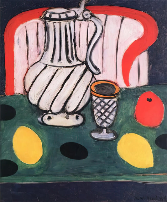 Henri Matisse Oil Paintings: A Journey Through Color, Form, and Modernist Innovation - TIN PITCHER LEMON AND ARMCHAIR 1939 by Henri Matisse