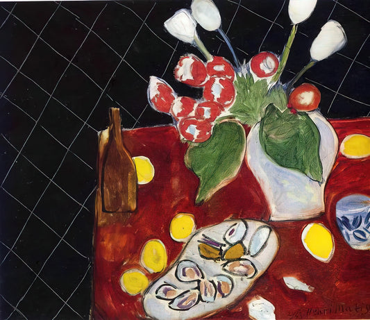 Henri Matisse Paintings: A Journey Through Color, Form, and Revolutionary Expression - TULIPS AND OYSTERS ON A BLACK BACKGROUND 1943 by Henri Matisse