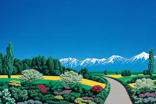 Hiroshi Nagai Framed Canvas Print: A Curated Guide to Collecting the Master of Retro-Futurism - Elv Alps by Hiroshi Nagai