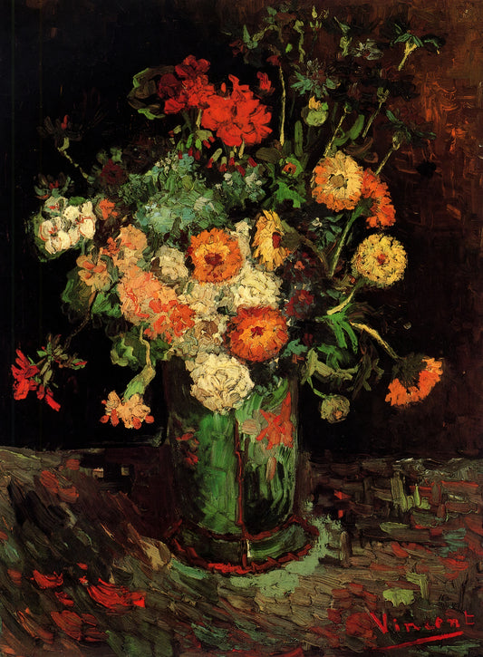 Into the Starry Night: Vincent van Gogh's Celestial Vision and Its Enduring Legacy - Vase with Zinnias and Geraniums by Vincent van Gogh