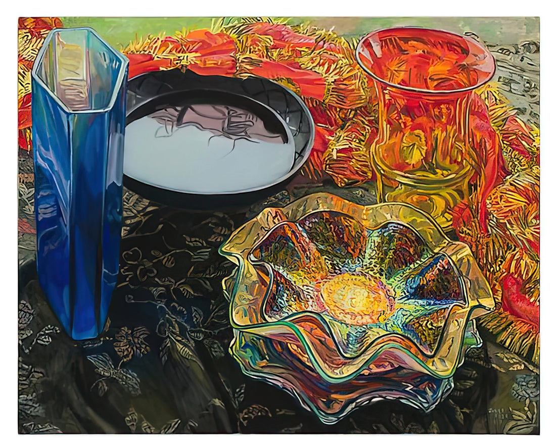 Janet Fish Artwork: The Luminous Still Life Master of American Realism - BLACK BOWL RED SCARF 2007 by Janet Fish