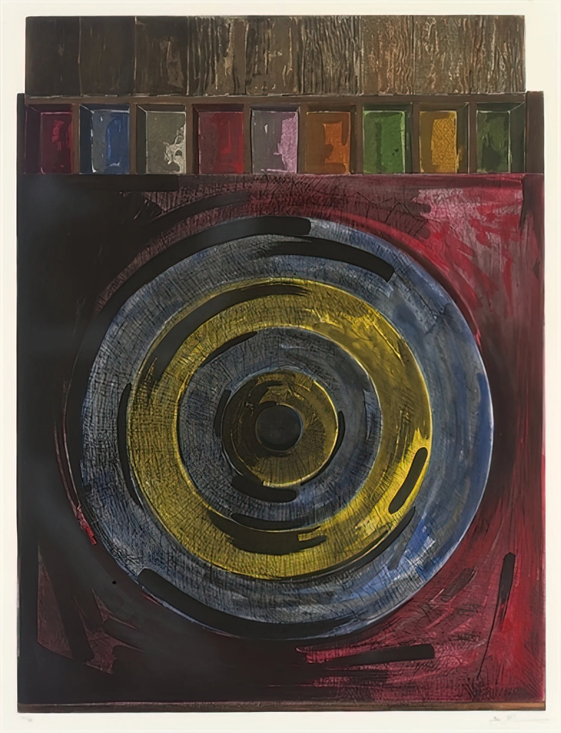 Jasper Johns Gray Painting: The Monochromatic Mastery of an American Icon - TARGET WITH PLASTER CASTS UNIVERSAL LIMITED ART EDITIONS 208 by Jasper Johns