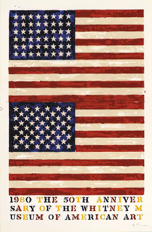 Jasper Johns' First Painting: The Revolutionary Flag That Changed American Art - TWO FLAGS WHITNEY ANNIVERSARY ULAE 207 1980 by Jasper Johns