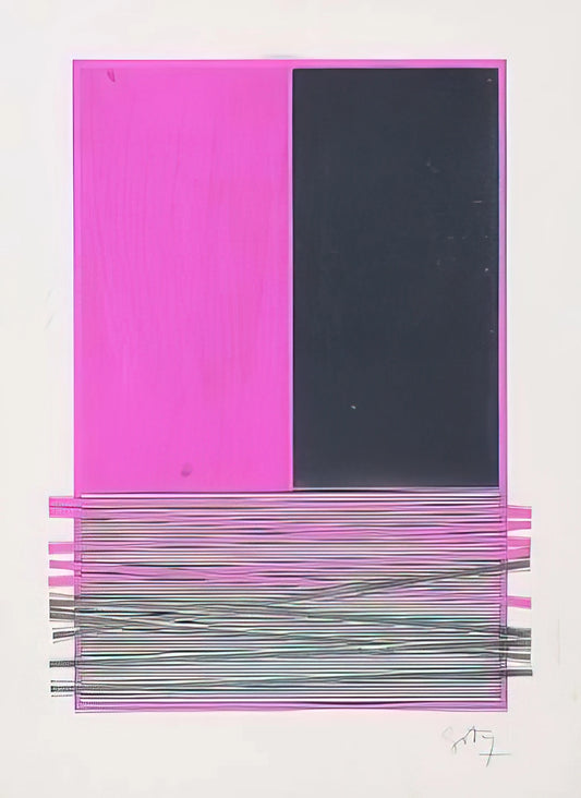 Jesus Rafael Soto Posters: A Collector's Guide to Kinetic Art Prints - ABSTRACT COMPOSITION WITH SILVER AND MAGENTA 1970 by Jesus Rafael Soto