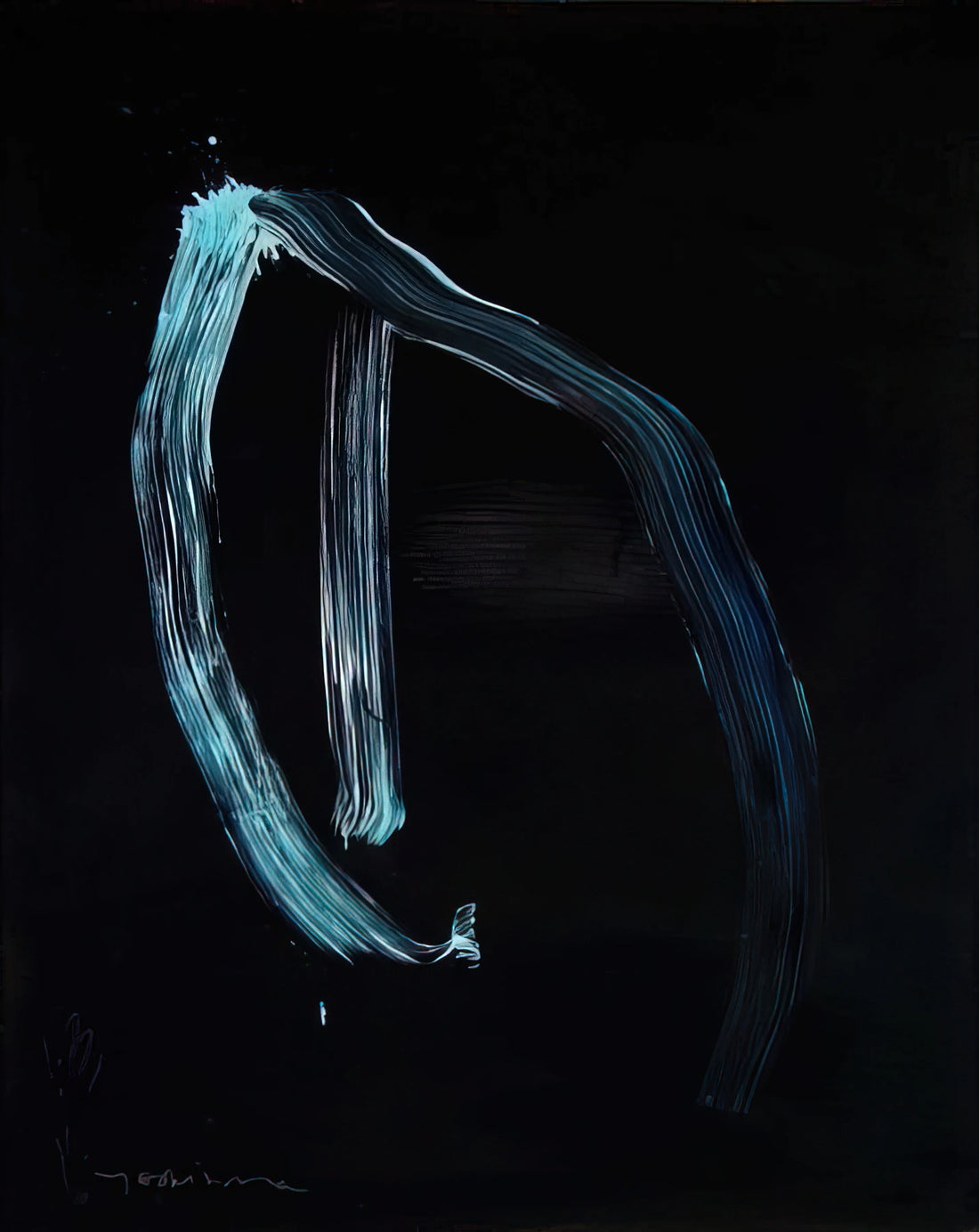 Jiro Yoshihara Prints: The Essence of Gutai and Abstract Expressionism - Blue Calligraphic Lines on Dark Blue - 1963 by Jiro Yoshihara