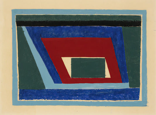 Josef Albers Lino Print: A Study in Geometric Abstraction and Color Theory - UNTITLED ABSTRACTION MANTIC 1940 by Josef Albers