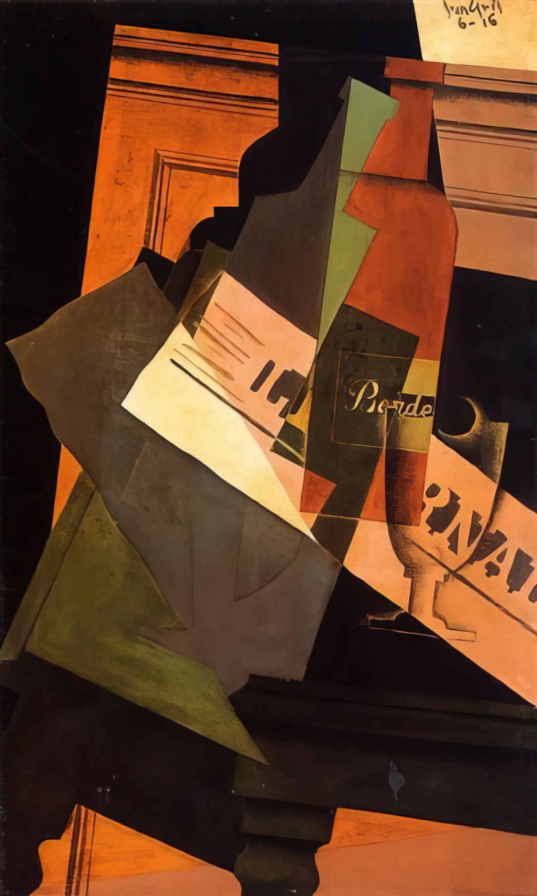 Juan Gris Framed Art Print: A Curated Guide to the Cubist Master's Legacy - BOTTLE GLASS AND NEWSPAPER by Juan Gris