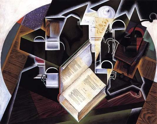 Juan Gris Guitar: Cubist Mastery in Still Life and Form - BOOK PIPE AND GLASSES by Juan Gris