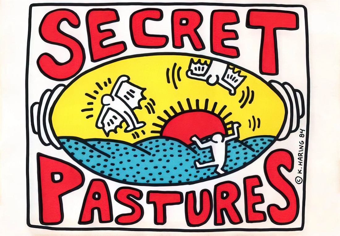 Keith Haring Art: The Pop Prophet's Legacy in Street Art and Social Commentary - PROMOTIONAL POSTER FOR SECRET PASTURES 1984 by Keith Haring