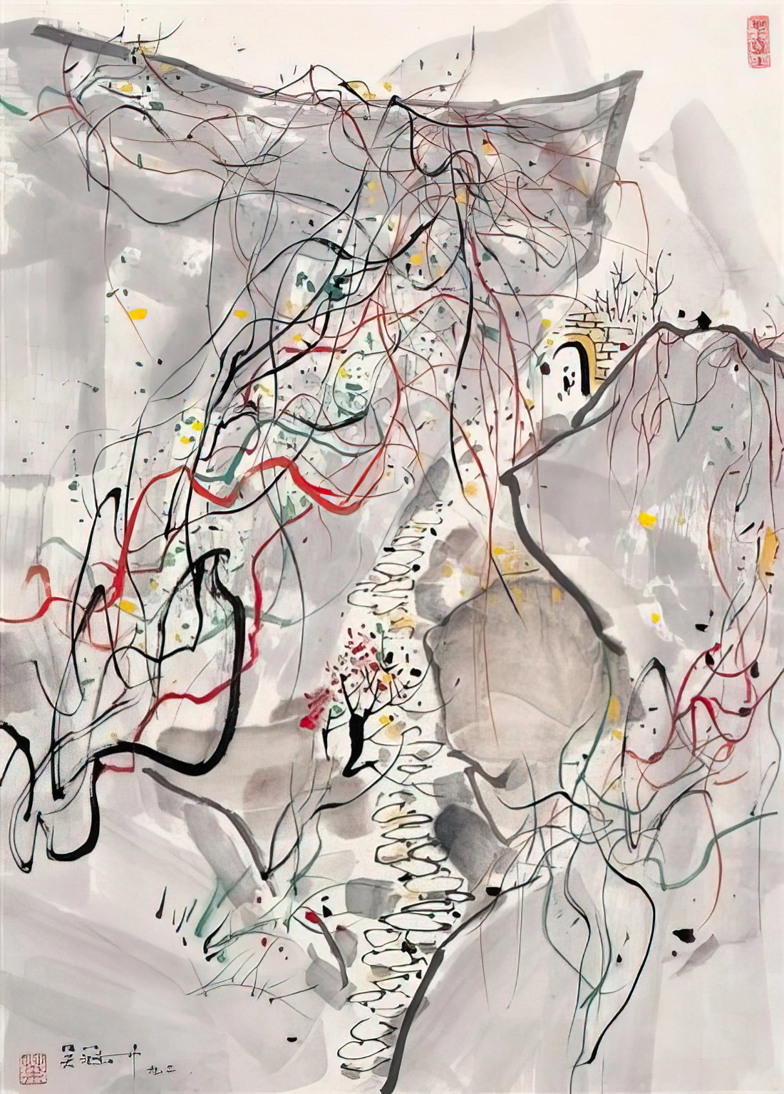 Lion Grove Garden: Wu Guanzhong's Artistic Interpretation of a Classical Chinese Masterpiece - 武夷山径 - Abstract Expressionism, Ink and wash painting by Wu Guanzhong